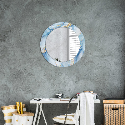 Ronde spiegel met decoratie Blauw marmer goud