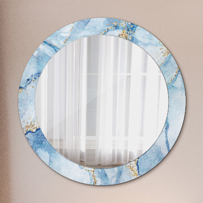 Ronde spiegel met decoratie Blauw marmer goud