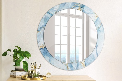 Ronde spiegel met decoratie Blauw marmer goud