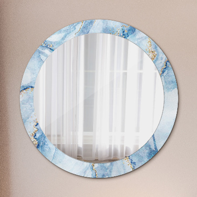 Ronde spiegel met decoratie Blauw marmer goud