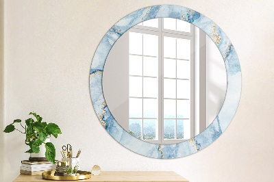 Ronde spiegel met decoratie Blauw marmer goud