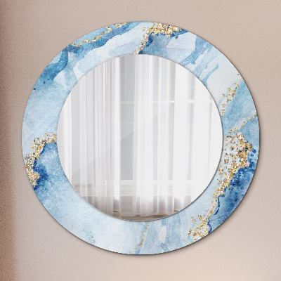 Ronde spiegel met decoratie Blauw marmer goud