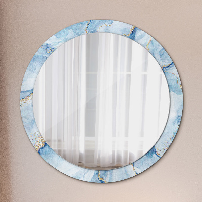 Ronde spiegel met decoratie Blauw marmer goud
