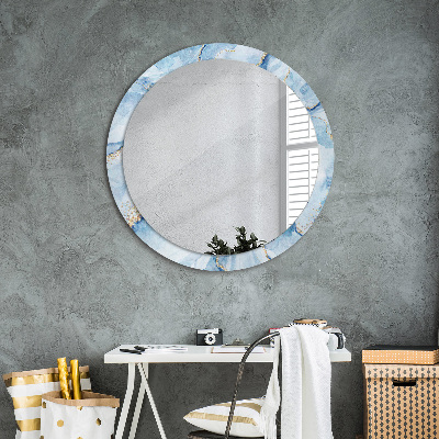 Ronde spiegel met decoratie Blauw marmer goud