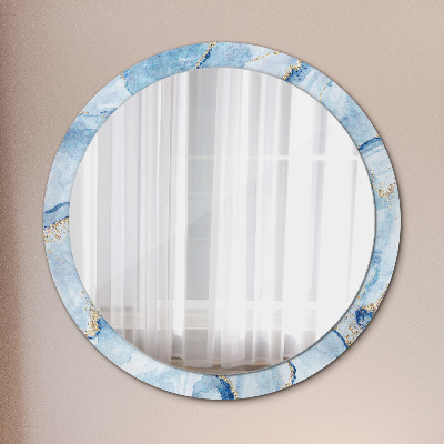 Ronde spiegel met decoratie Blauw marmer goud