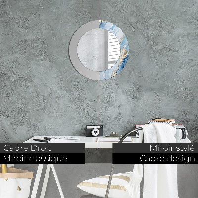 Ronde spiegel met decoratie Blauw marmer goud