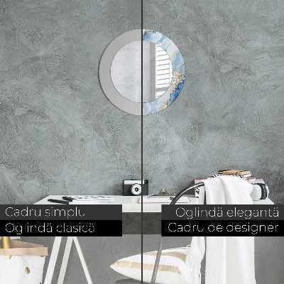 Ronde spiegel met decoratie Blauw marmer goud