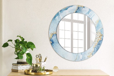 Ronde spiegel met decoratie Blauw marmer goud
