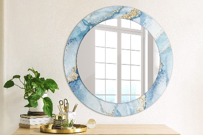 Ronde spiegel met decoratie Blauw marmer goud