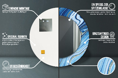 Bedrukte ronde spiegel Blauwe marmering