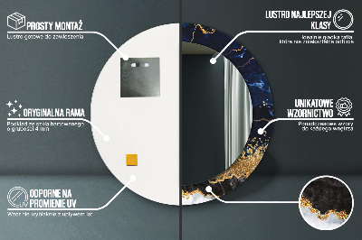 Bedrukte ronde spiegel Blauwe marmer