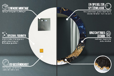 Bedrukte ronde spiegel Blauwe marmer