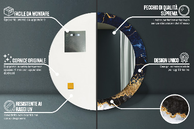 Bedrukte ronde spiegel Blauwe marmer