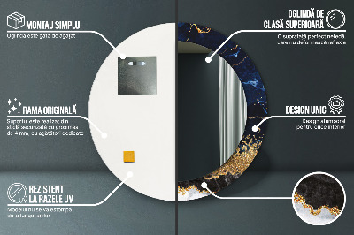 Bedrukte ronde spiegel Blauwe marmer