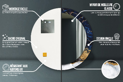 Bedrukte ronde spiegel Blauwe marmer