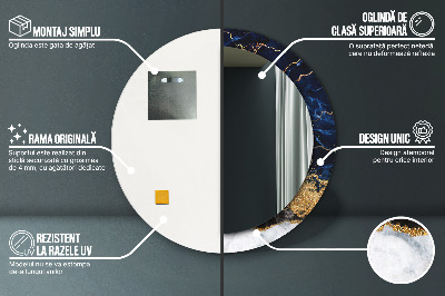 Bedrukte ronde spiegel Blauwe marmer