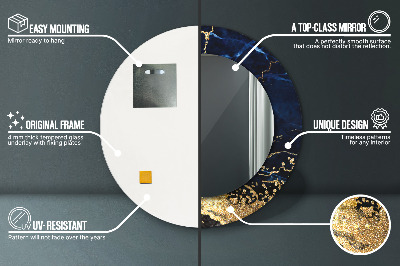 Bedrukte ronde spiegel Blauwe marmer