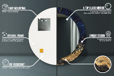 Bedrukte ronde spiegel Blauwe marmer