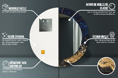 Bedrukte ronde spiegel Blauwe marmer