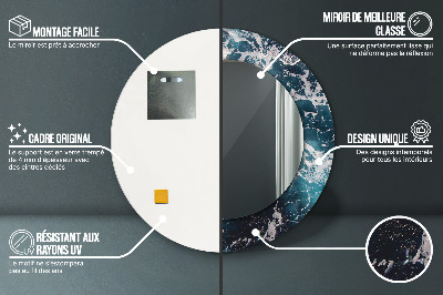 Ronde spiegel met decoratie Stormachtige zee