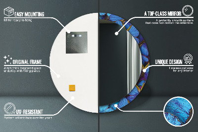 Bedrukte ronde spiegel Blauwe en groene vlinder