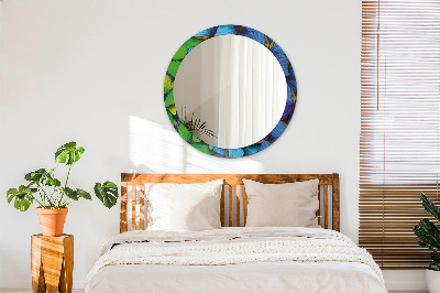 Bedrukte ronde spiegel Blauwe en groene vlinder