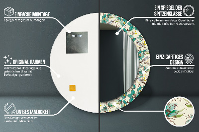 Ronde spiegel met decoratie Bloemen en vogels