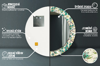 Ronde spiegel met decoratie Bloemen en vogels