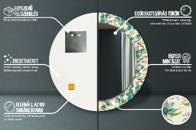 Ronde spiegel met decoratie Bloemen en vogels