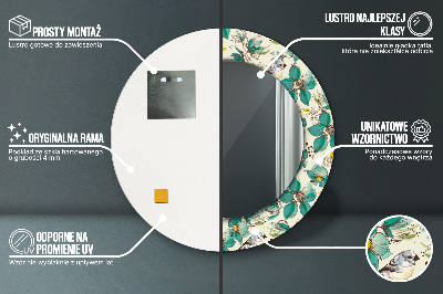 Ronde spiegel met decoratie Bloemen en vogels