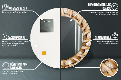 Bedrukte ronde spiegel Natuurlijke vlecht
