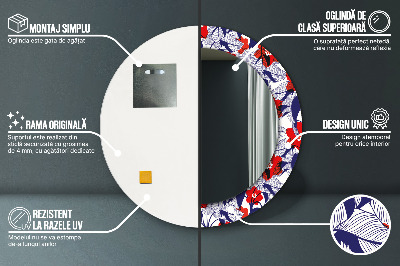 Ronde spiegel met decoratie Philodendron en rode bloemen