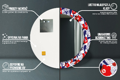 Ronde spiegel met decoratie Philodendron en rode bloemen