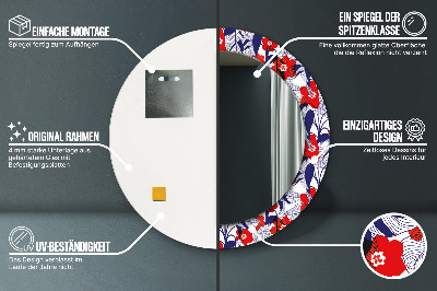 Ronde spiegel met decoratie Philodendron en rode bloemen