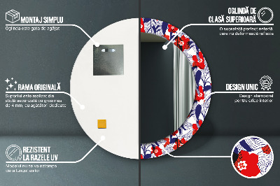 Ronde spiegel met decoratie Philodendron en rode bloemen