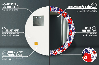 Ronde spiegel met decoratie Philodendron en rode bloemen