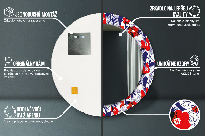 Ronde spiegel met decoratie Philodendron en rode bloemen