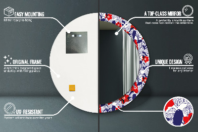 Ronde spiegel met decoratie Philodendron en rode bloemen