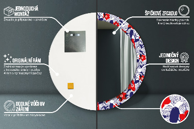 Ronde spiegel met decoratie Philodendron en rode bloemen