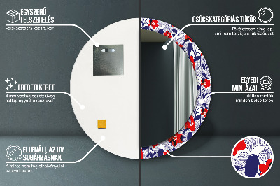 Ronde spiegel met decoratie Philodendron en rode bloemen