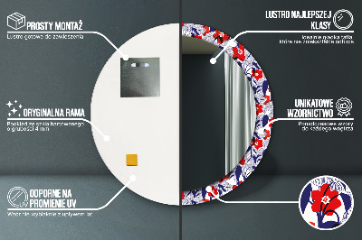 Ronde spiegel met decoratie Philodendron en rode bloemen