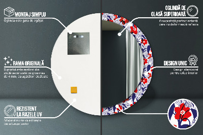 Ronde spiegel met decoratie Philodendron en rode bloemen