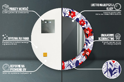 Ronde spiegel met decoratie Philodendron en rode bloemen