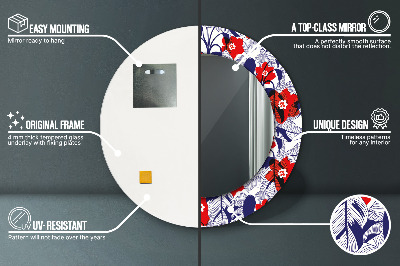 Ronde spiegel met decoratie Philodendron en rode bloemen