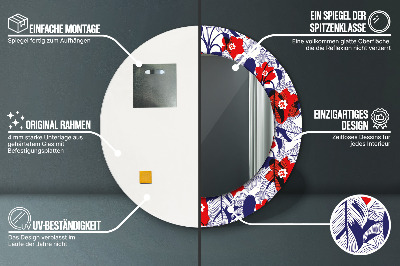 Ronde spiegel met decoratie Philodendron en rode bloemen