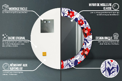 Ronde spiegel met decoratie Philodendron en rode bloemen