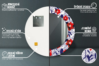 Ronde spiegel met decoratie Philodendron en rode bloemen