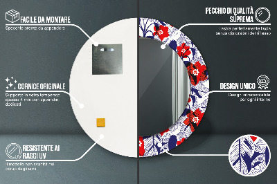 Ronde spiegel met decoratie Philodendron en rode bloemen