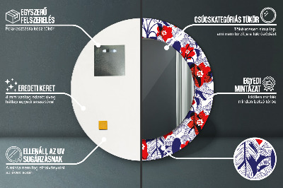 Ronde spiegel met decoratie Philodendron en rode bloemen