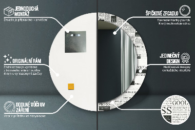 Ronde spiegel met decoratie Krantenpatroon